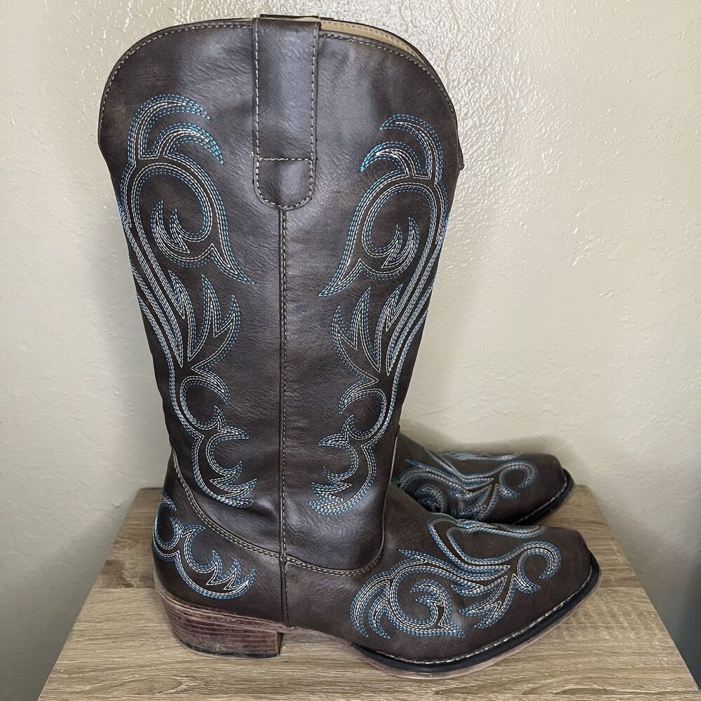 Roper Womens Size 10 Riley Fashion Faux Leather Snip Toe Brown Western Boot
